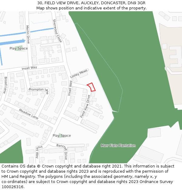 30, FIELD VIEW DRIVE, AUCKLEY, DONCASTER, DN9 3GR: Location map and indicative extent of plot