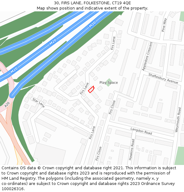 30, FIRS LANE, FOLKESTONE, CT19 4QE: Location map and indicative extent of plot