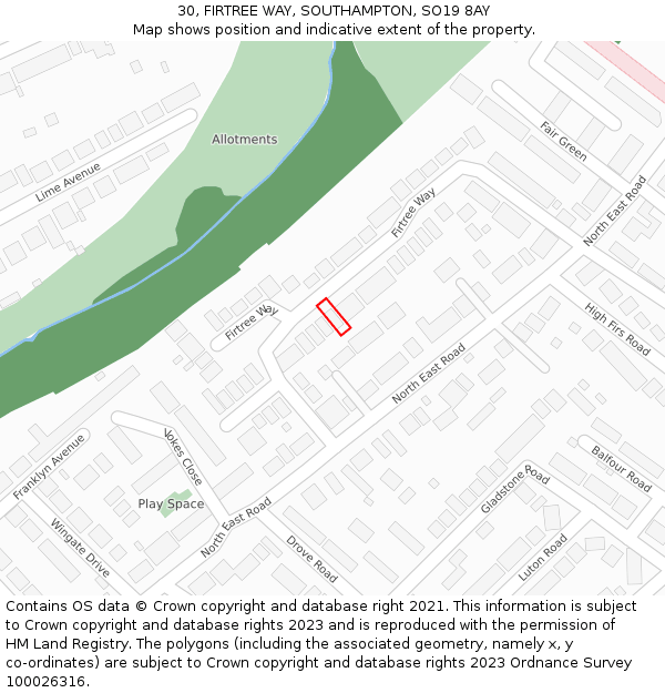 30, FIRTREE WAY, SOUTHAMPTON, SO19 8AY: Location map and indicative extent of plot