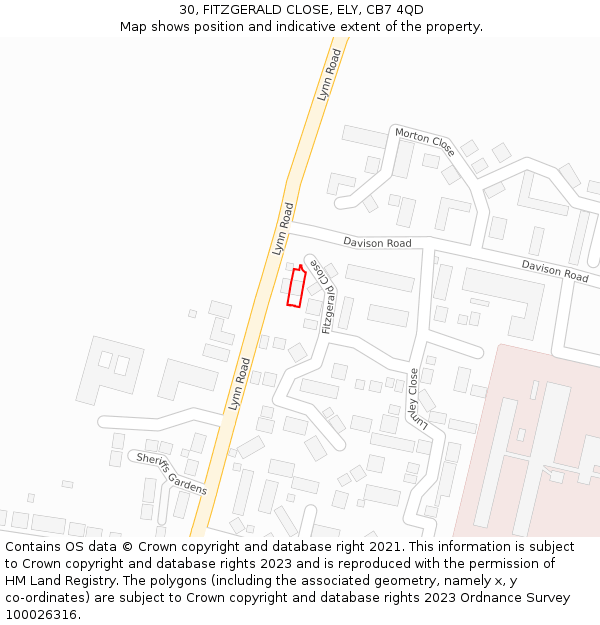 30, FITZGERALD CLOSE, ELY, CB7 4QD: Location map and indicative extent of plot