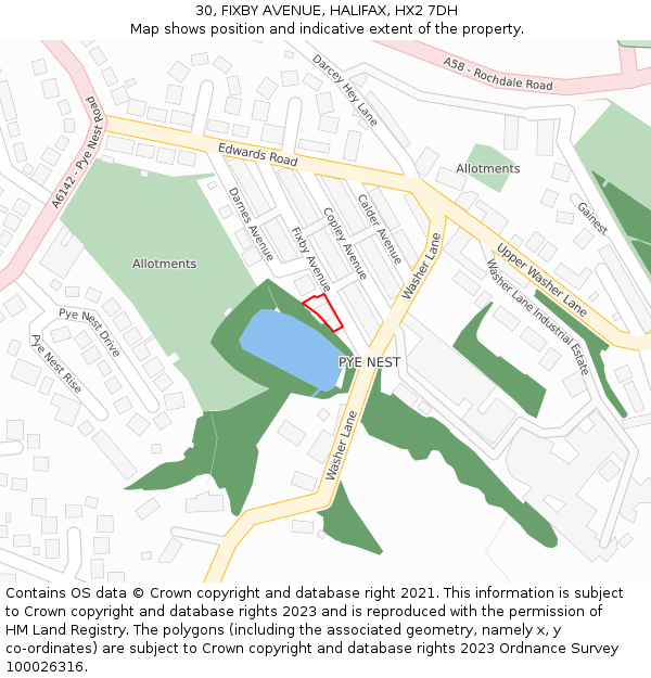 30, FIXBY AVENUE, HALIFAX, HX2 7DH: Location map and indicative extent of plot