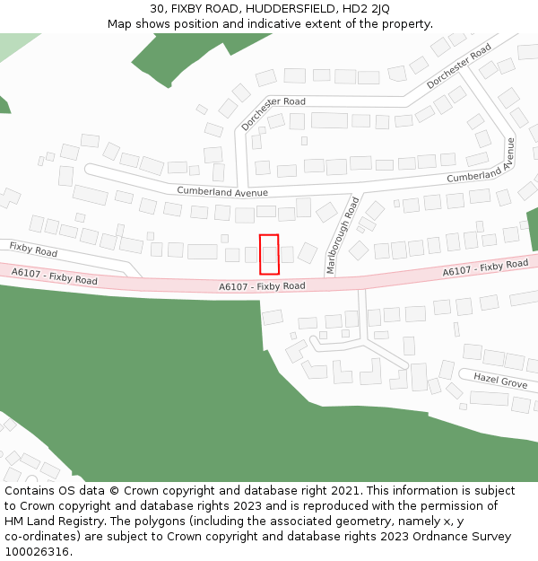 30, FIXBY ROAD, HUDDERSFIELD, HD2 2JQ: Location map and indicative extent of plot