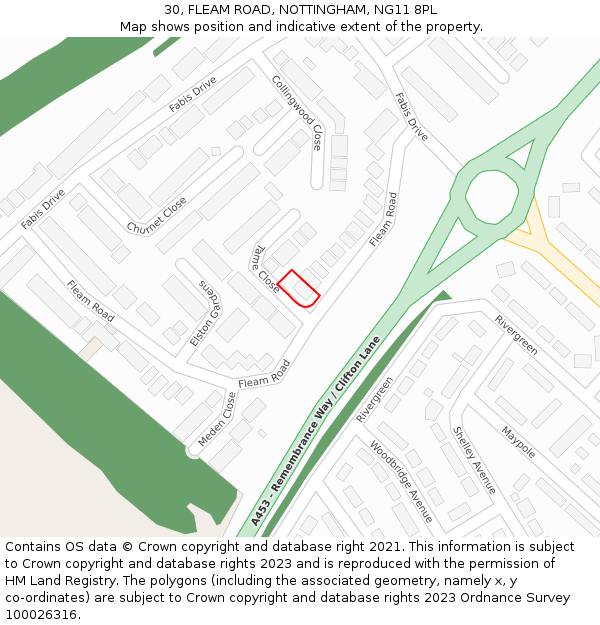 30, FLEAM ROAD, NOTTINGHAM, NG11 8PL: Location map and indicative extent of plot