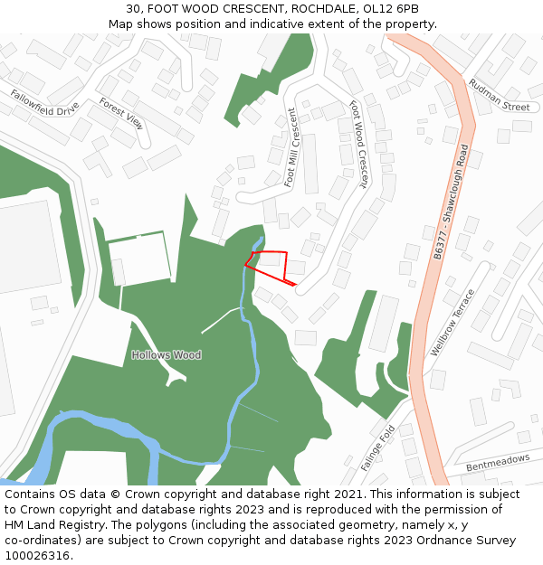 30, FOOT WOOD CRESCENT, ROCHDALE, OL12 6PB: Location map and indicative extent of plot