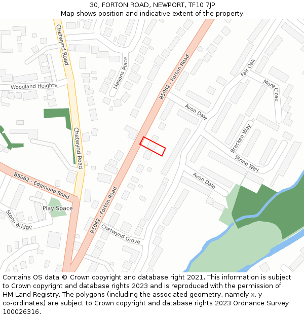 30, FORTON ROAD, NEWPORT, TF10 7JP: Location map and indicative extent of plot