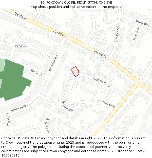 30, FOXDOWN CLOSE, KIDLINGTON, OX5 2YE: Location map and indicative extent of plot