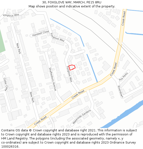 30, FOXGLOVE WAY, MARCH, PE15 8RU: Location map and indicative extent of plot