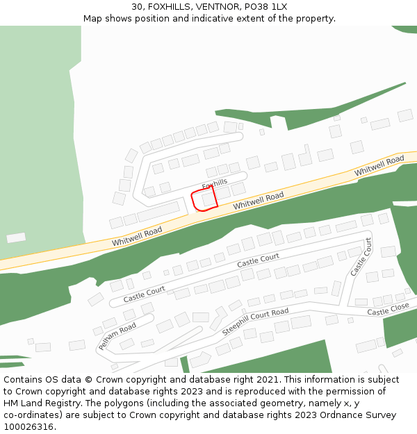 30, FOXHILLS, VENTNOR, PO38 1LX: Location map and indicative extent of plot