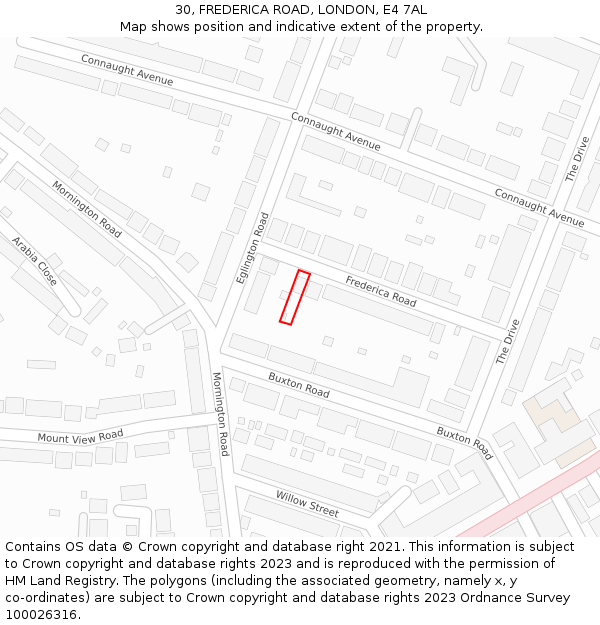 30, FREDERICA ROAD, LONDON, E4 7AL: Location map and indicative extent of plot