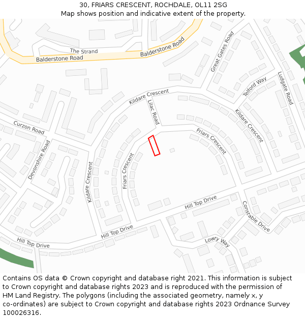 30, FRIARS CRESCENT, ROCHDALE, OL11 2SG: Location map and indicative extent of plot