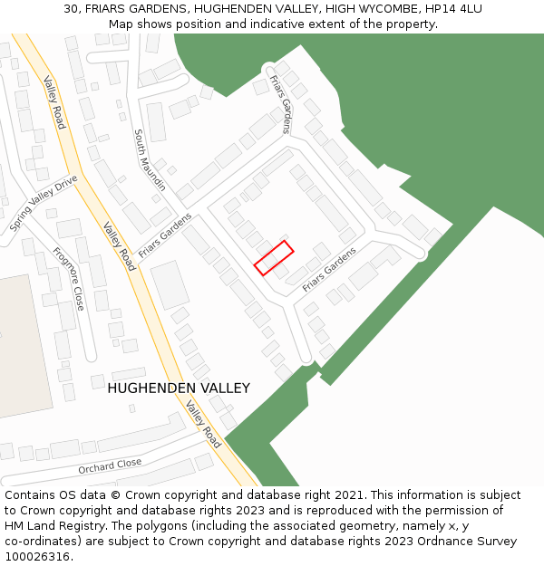 30, FRIARS GARDENS, HUGHENDEN VALLEY, HIGH WYCOMBE, HP14 4LU: Location map and indicative extent of plot
