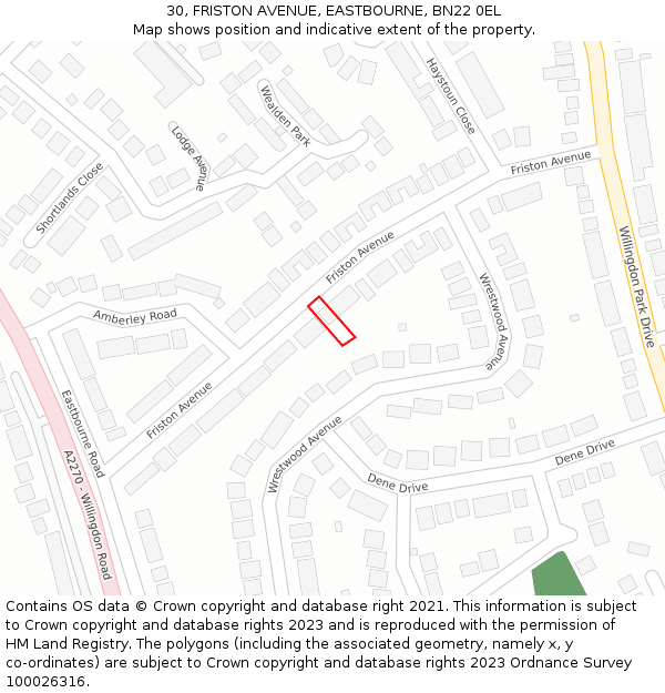 30, FRISTON AVENUE, EASTBOURNE, BN22 0EL: Location map and indicative extent of plot