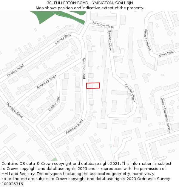 30, FULLERTON ROAD, LYMINGTON, SO41 9JN: Location map and indicative extent of plot