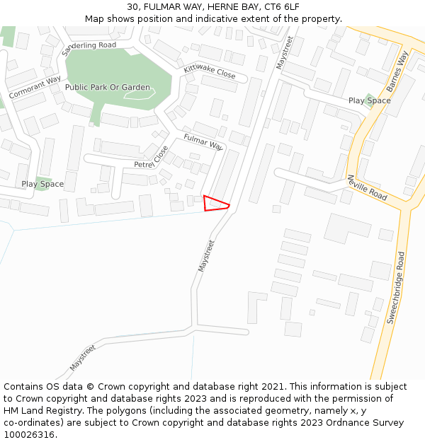 30, FULMAR WAY, HERNE BAY, CT6 6LF: Location map and indicative extent of plot