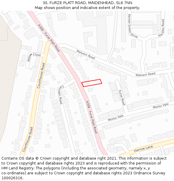 30, FURZE PLATT ROAD, MAIDENHEAD, SL6 7NN: Location map and indicative extent of plot