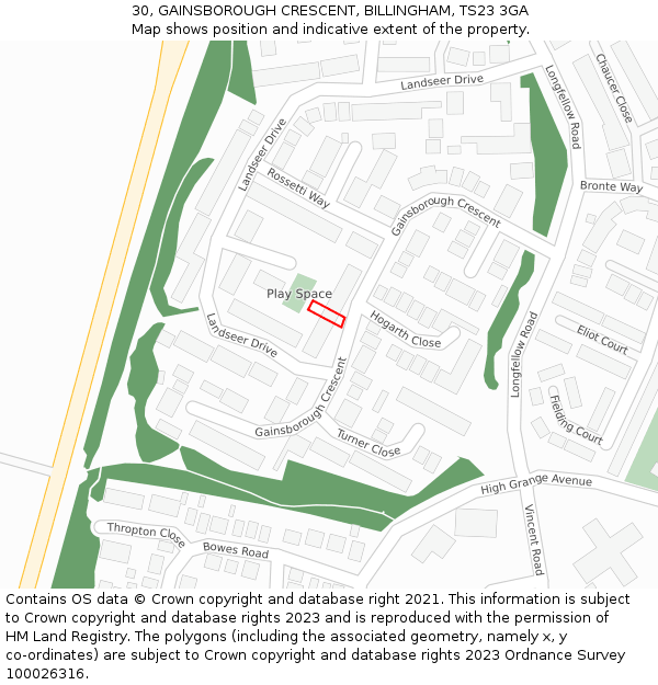 30, GAINSBOROUGH CRESCENT, BILLINGHAM, TS23 3GA: Location map and indicative extent of plot