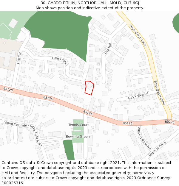 30, GARDD EITHIN, NORTHOP HALL, MOLD, CH7 6GJ: Location map and indicative extent of plot