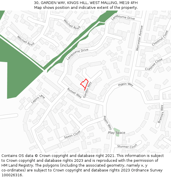 30, GARDEN WAY, KINGS HILL, WEST MALLING, ME19 4FH: Location map and indicative extent of plot