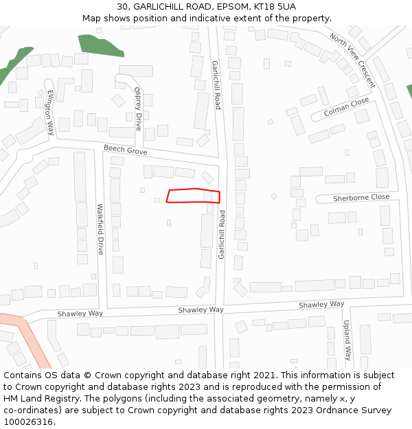 30, GARLICHILL ROAD, EPSOM, KT18 5UA: Location map and indicative extent of plot