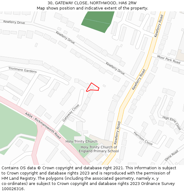 30, GATEWAY CLOSE, NORTHWOOD, HA6 2RW: Location map and indicative extent of plot
