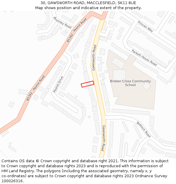 30, GAWSWORTH ROAD, MACCLESFIELD, SK11 8UE: Location map and indicative extent of plot