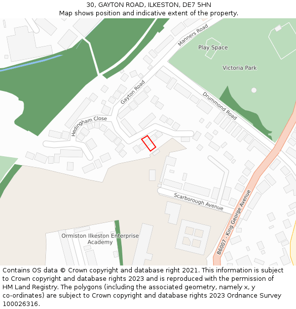 30, GAYTON ROAD, ILKESTON, DE7 5HN: Location map and indicative extent of plot