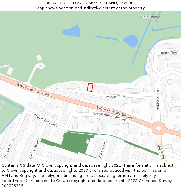 30, GEORGE CLOSE, CANVEY ISLAND, SS8 9PU: Location map and indicative extent of plot