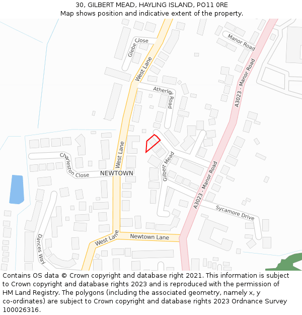 30, GILBERT MEAD, HAYLING ISLAND, PO11 0RE: Location map and indicative extent of plot