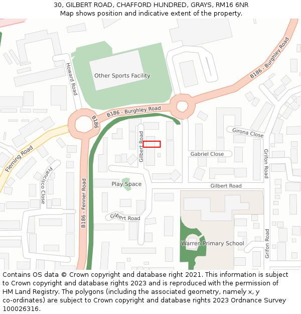 30, GILBERT ROAD, CHAFFORD HUNDRED, GRAYS, RM16 6NR: Location map and indicative extent of plot