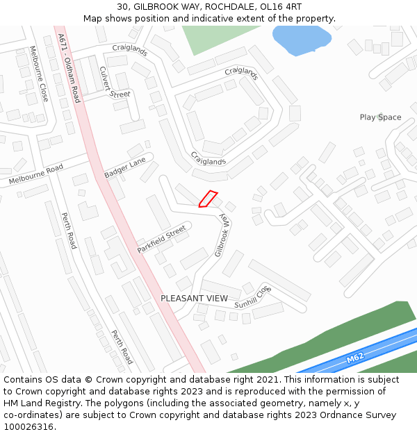 30, GILBROOK WAY, ROCHDALE, OL16 4RT: Location map and indicative extent of plot