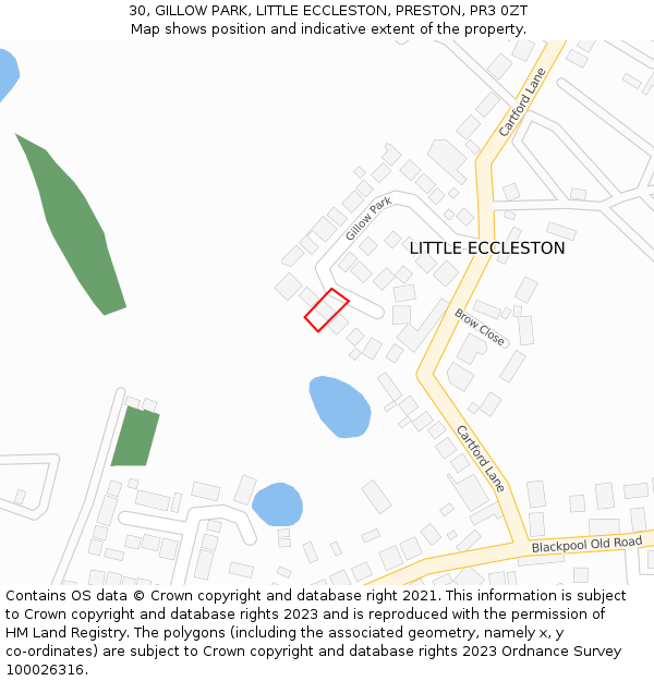 30, GILLOW PARK, LITTLE ECCLESTON, PRESTON, PR3 0ZT: Location map and indicative extent of plot