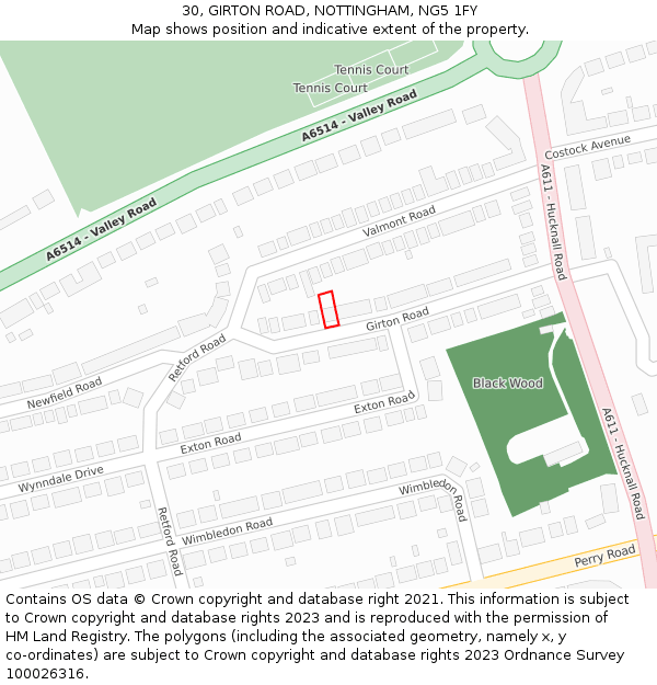 30, GIRTON ROAD, NOTTINGHAM, NG5 1FY: Location map and indicative extent of plot