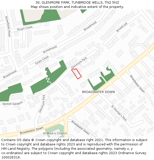 30, GLENMORE PARK, TUNBRIDGE WELLS, TN2 5NZ: Location map and indicative extent of plot