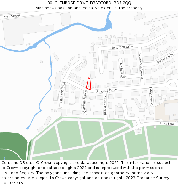 30, GLENROSE DRIVE, BRADFORD, BD7 2QQ: Location map and indicative extent of plot