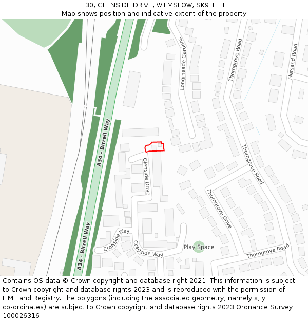 30, GLENSIDE DRIVE, WILMSLOW, SK9 1EH: Location map and indicative extent of plot