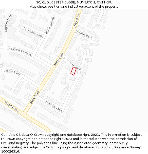 30, GLOUCESTER CLOSE, NUNEATON, CV11 6FU: Location map and indicative extent of plot