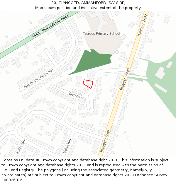 30, GLYNCOED, AMMANFORD, SA18 3PJ: Location map and indicative extent of plot