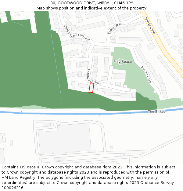 30, GOODWOOD DRIVE, WIRRAL, CH46 1PY: Location map and indicative extent of plot