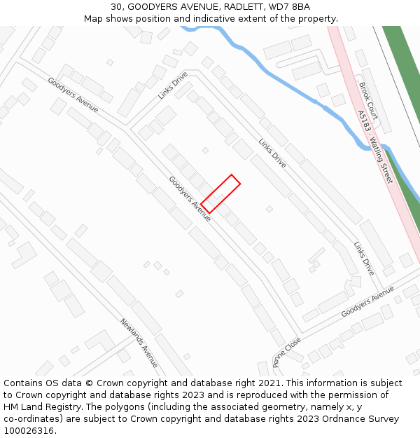 30, GOODYERS AVENUE, RADLETT, WD7 8BA: Location map and indicative extent of plot