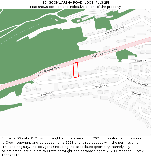 30, GOONWARTHA ROAD, LOOE, PL13 2PJ: Location map and indicative extent of plot