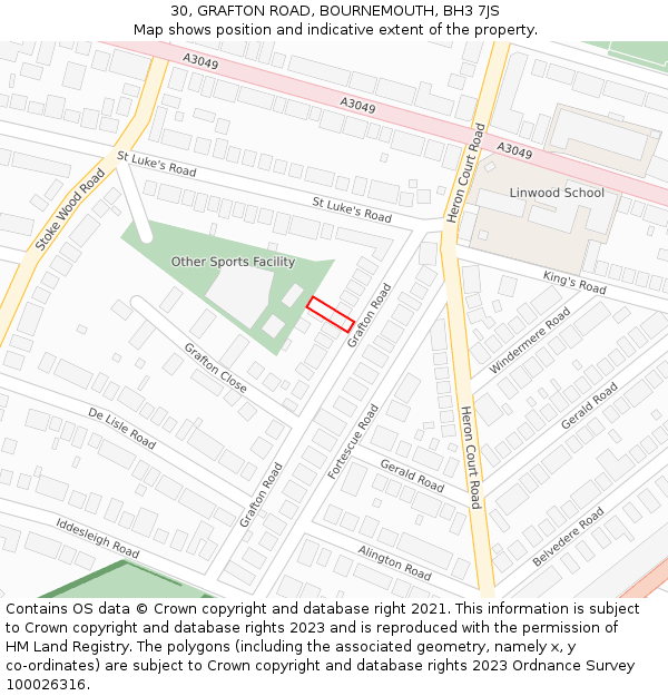 30, GRAFTON ROAD, BOURNEMOUTH, BH3 7JS: Location map and indicative extent of plot