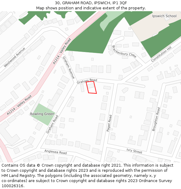 30, GRAHAM ROAD, IPSWICH, IP1 3QF: Location map and indicative extent of plot