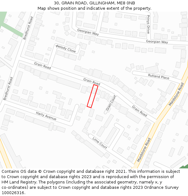 30, GRAIN ROAD, GILLINGHAM, ME8 0NB: Location map and indicative extent of plot