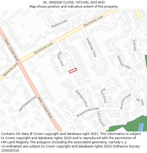 30, GRANGE CLOSE, HITCHIN, SG4 9HD: Location map and indicative extent of plot