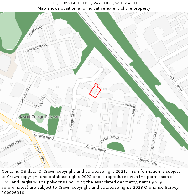 30, GRANGE CLOSE, WATFORD, WD17 4HQ: Location map and indicative extent of plot