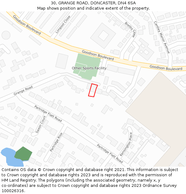 30, GRANGE ROAD, DONCASTER, DN4 6SA: Location map and indicative extent of plot