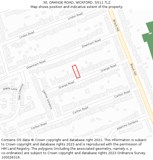 30, GRANGE ROAD, WICKFORD, SS11 7LZ: Location map and indicative extent of plot