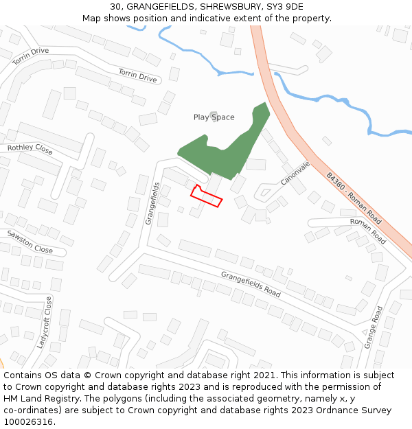 30, GRANGEFIELDS, SHREWSBURY, SY3 9DE: Location map and indicative extent of plot