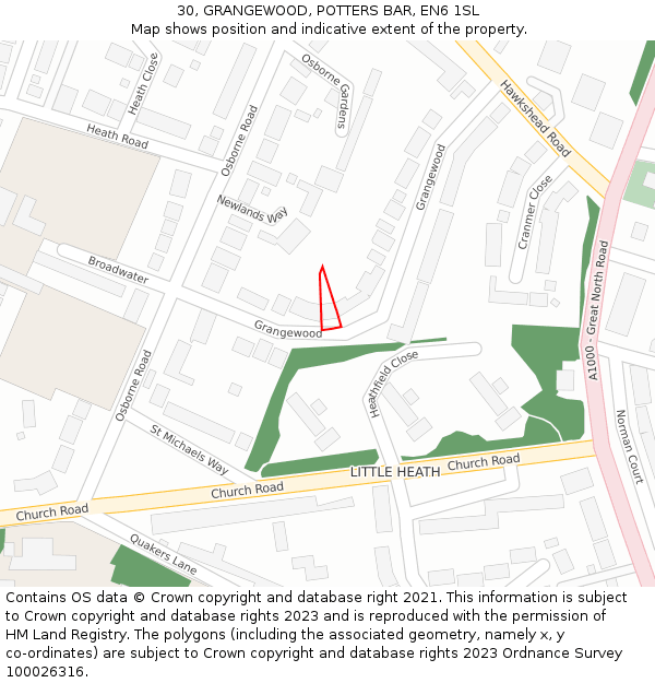 30, GRANGEWOOD, POTTERS BAR, EN6 1SL: Location map and indicative extent of plot