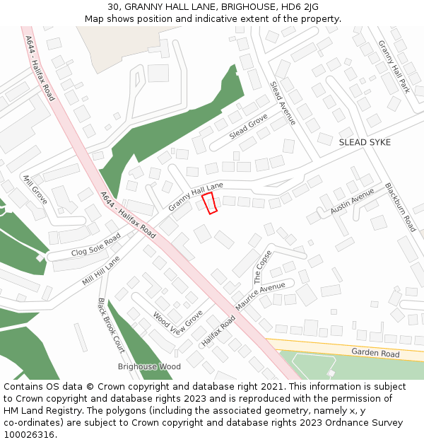 30, GRANNY HALL LANE, BRIGHOUSE, HD6 2JG: Location map and indicative extent of plot